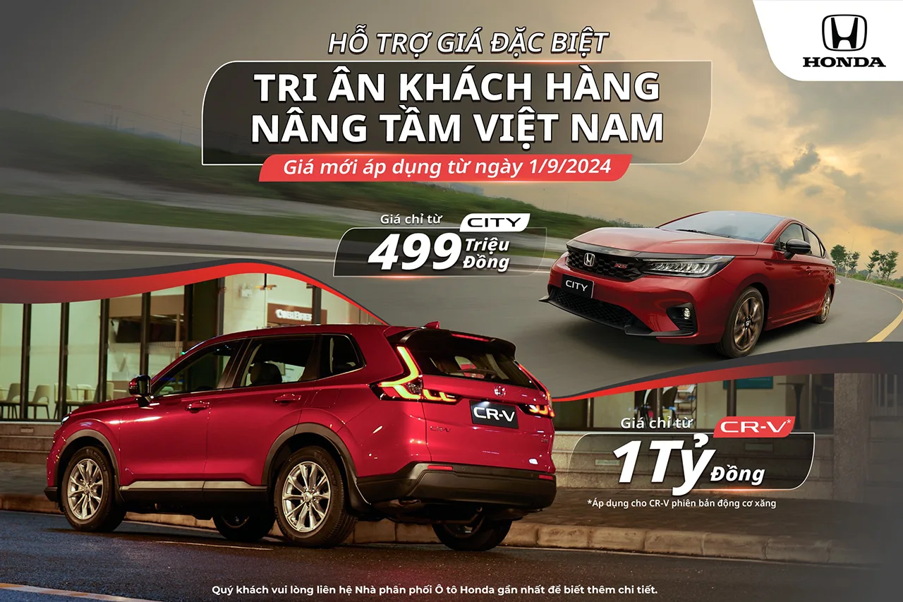 Cập nhật giá bán lẻ đề xuất mới cho Honda City, Honda CR-V và Chương trình khuyến mãi tháng 9/2024